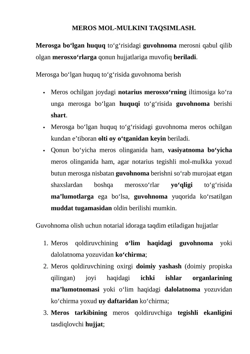 MEROS MOL-MULKINI TAQSIMLASH.