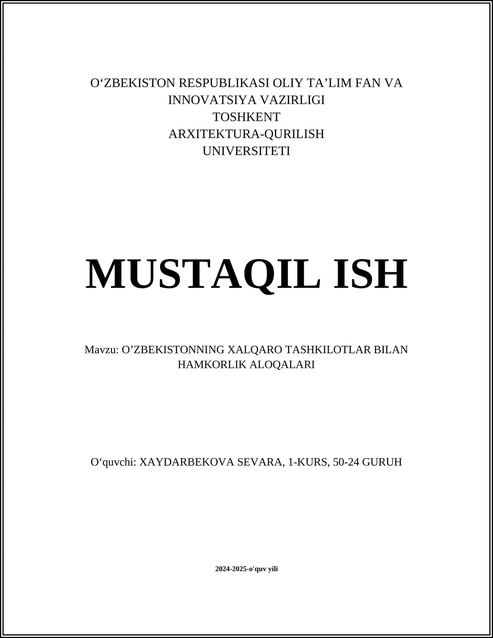 O'zbekistonning Xalqaro Tashkilotlar bilan Hamkorlik Aloqalari