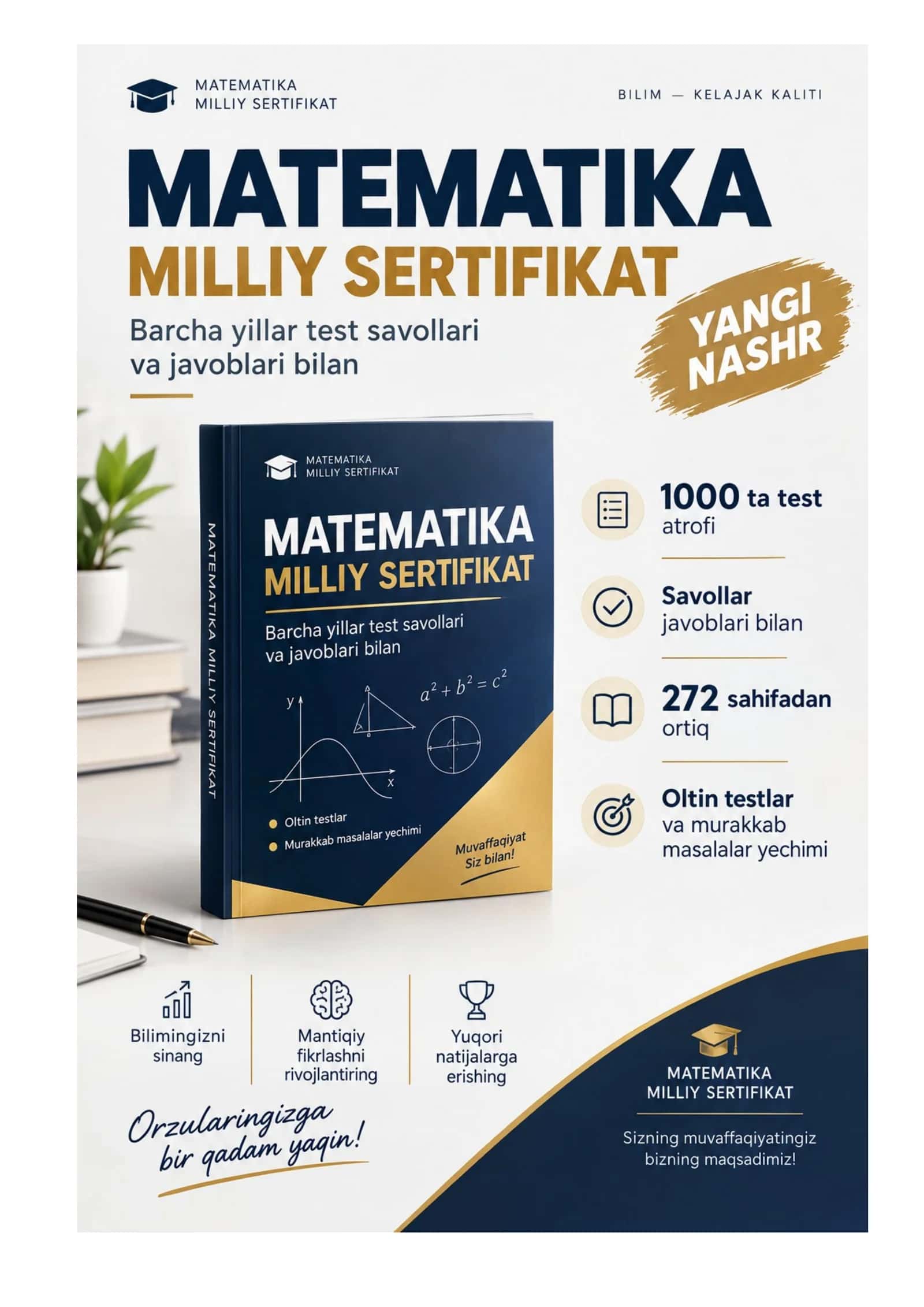 Matematika milliy sertifikat YANGI NASHR savollari javoblari bilan