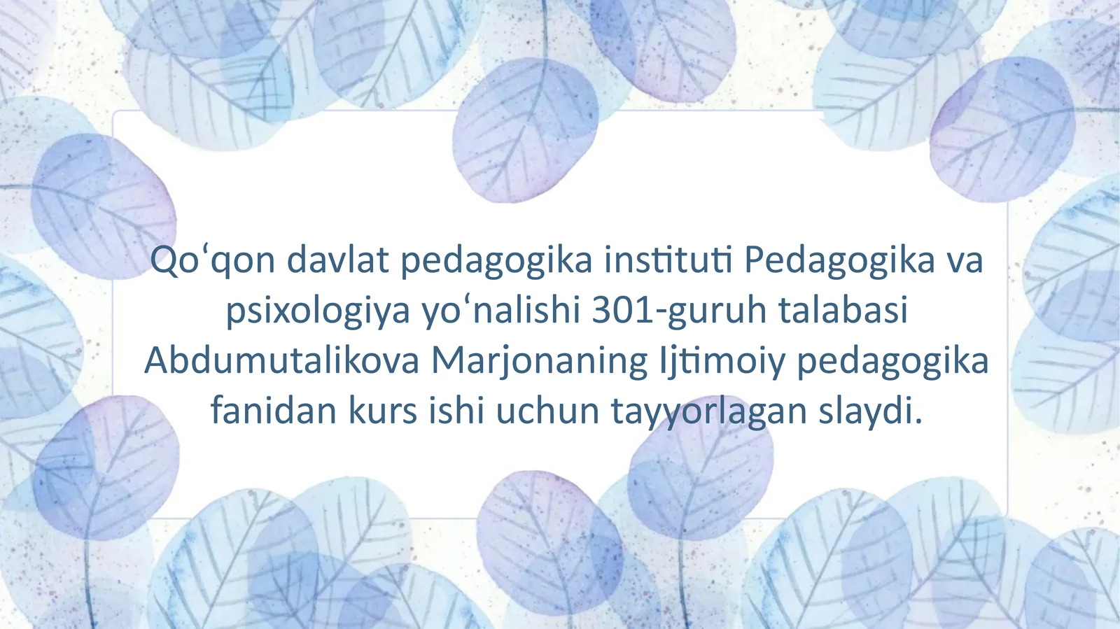 IJtimoiy pedagogika fanidan kurs ishi
