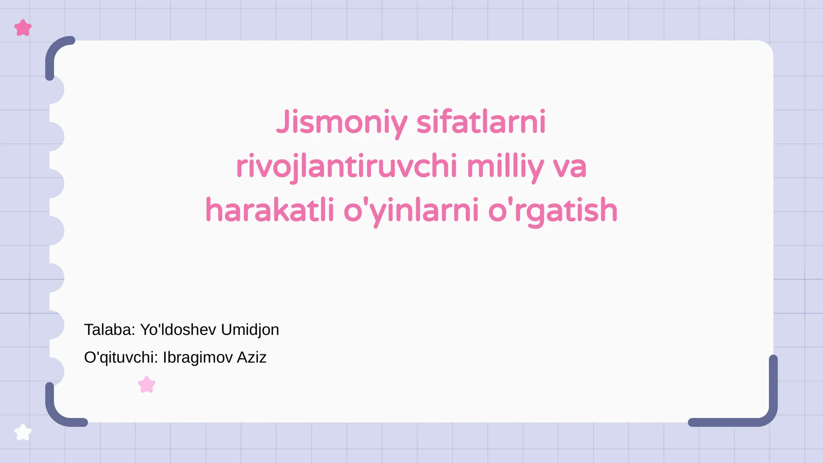 Jismoniy sifatlarni rivojlantiruvchi milliy va harakatli o'yinlarni o'rgatish