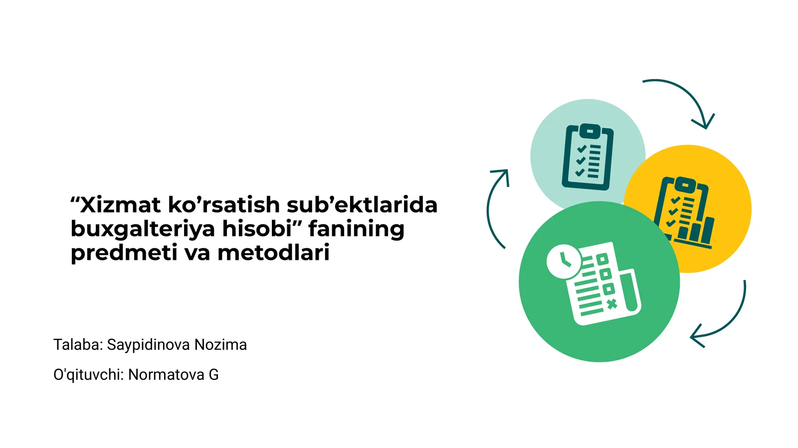 Xizmat ko’rsatish sub’ektlarida buxgalteriya hisobi fanining predmeti va metodlari
