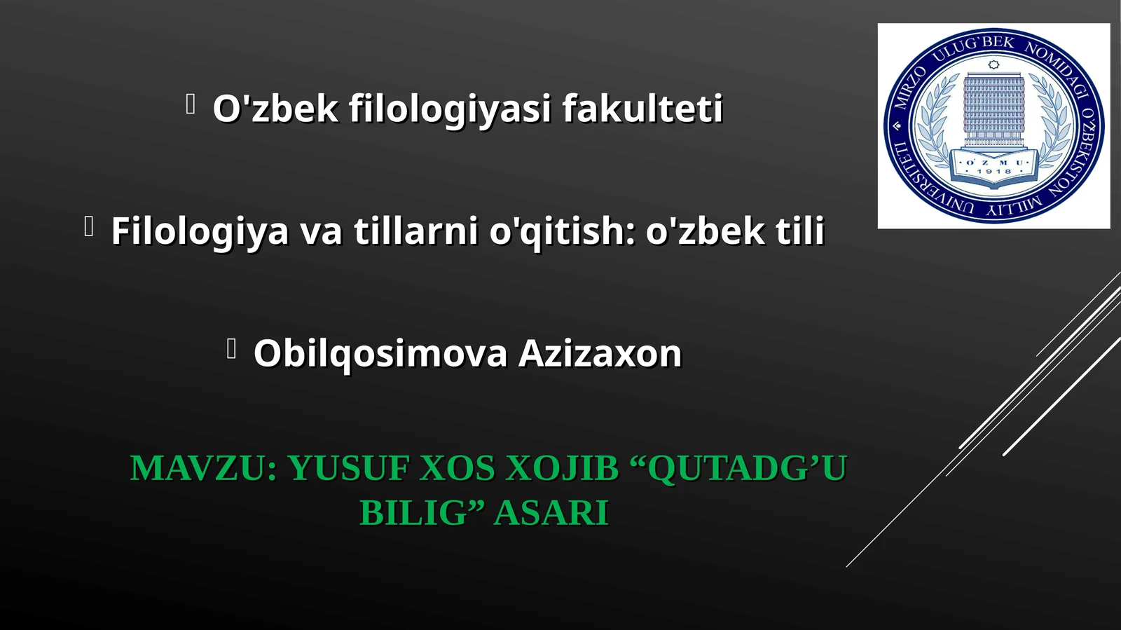 Yusuf Xos Xojib “Qutadg’u bilig” asari