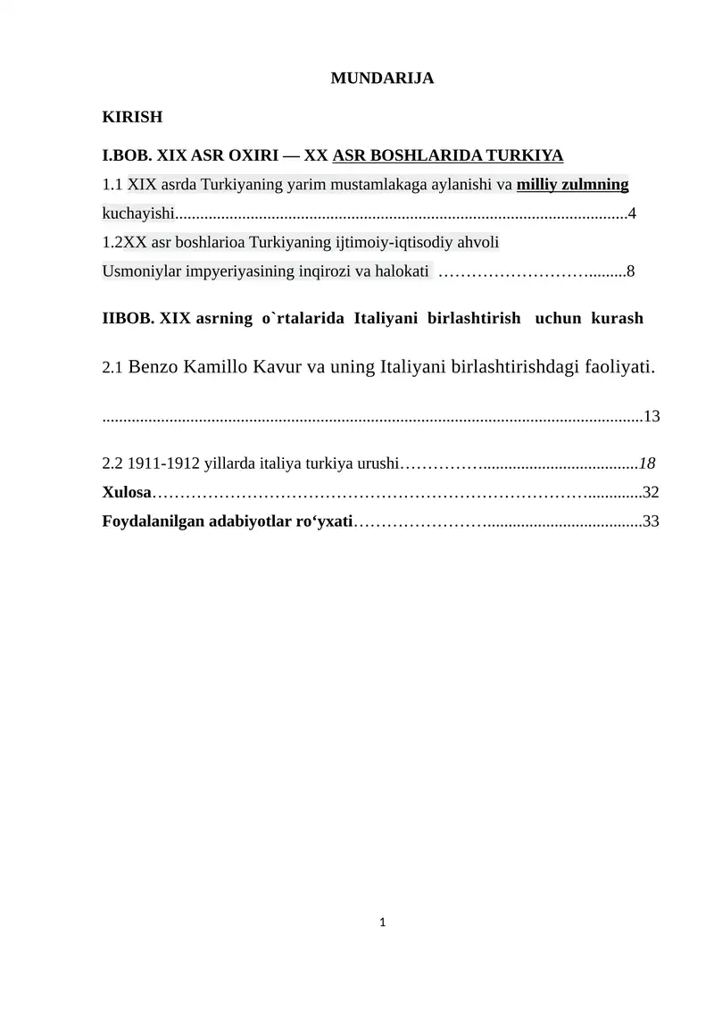 XIX ASR OXIRI — XX ASR BOSHLARIDA TURKIYA