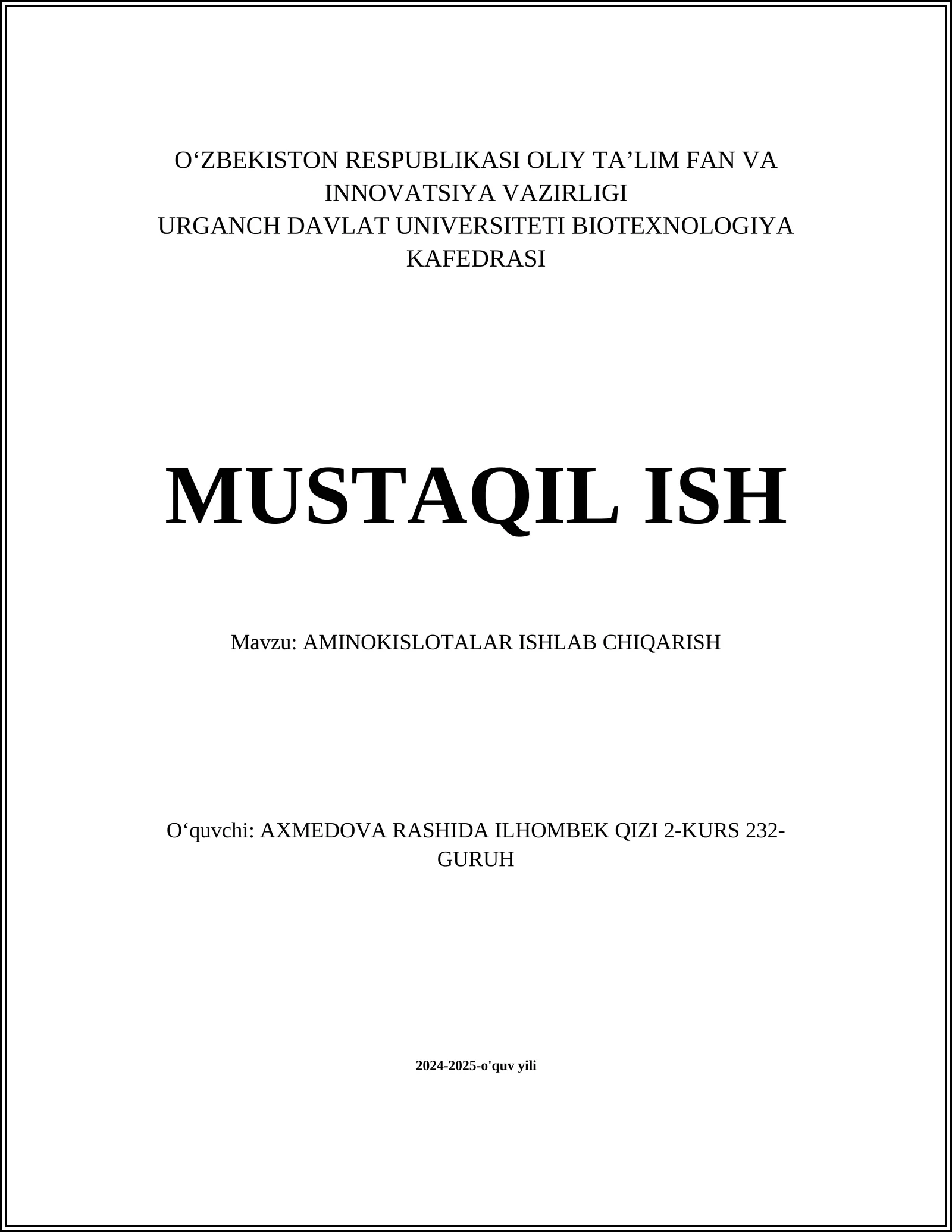 AMINOKISLOTALAR ISHLAB CHIQARISH
