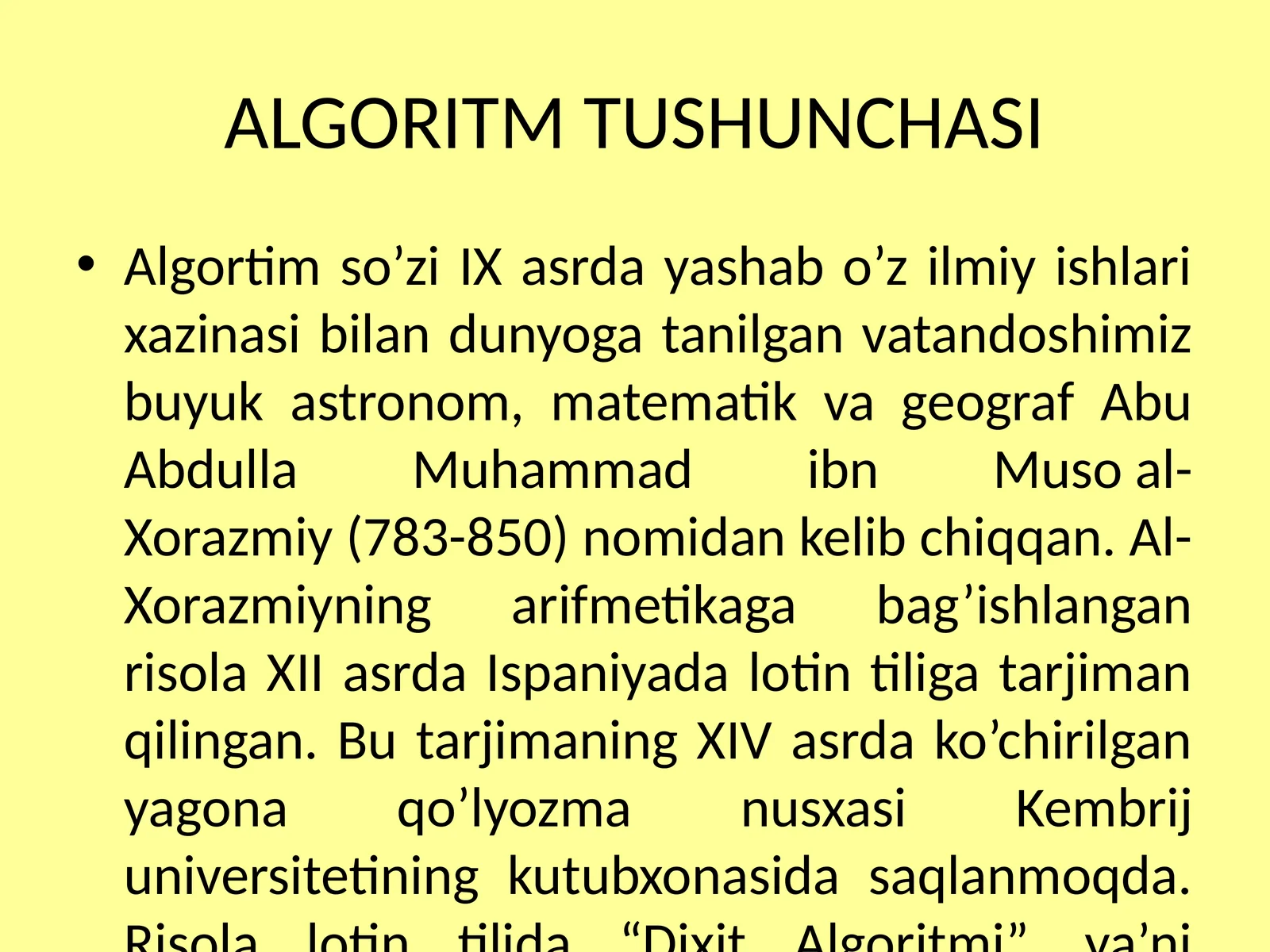ALGORITM TUSHUNCHASI