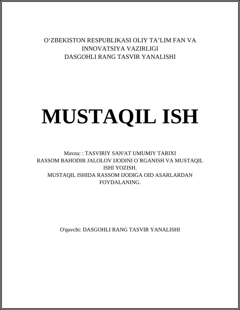 TASVIRIY SAN'AT TARIXI