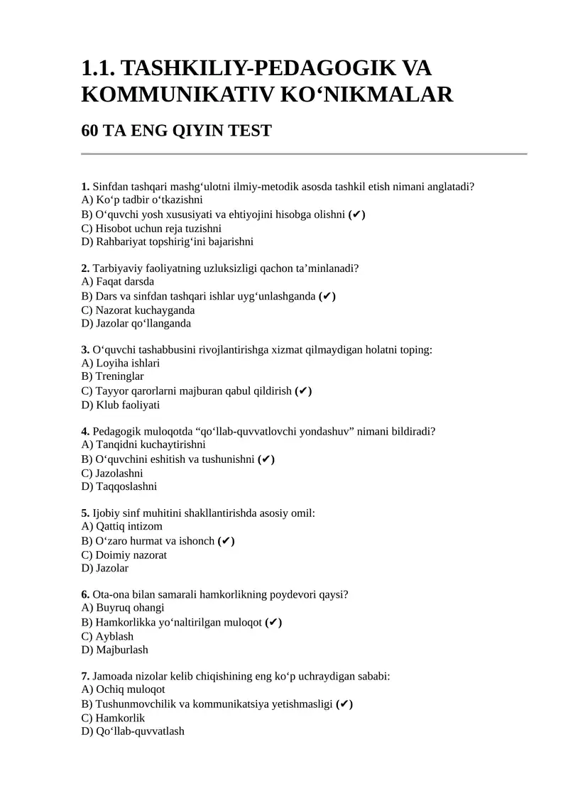 Maktab maslahatchis uchun test