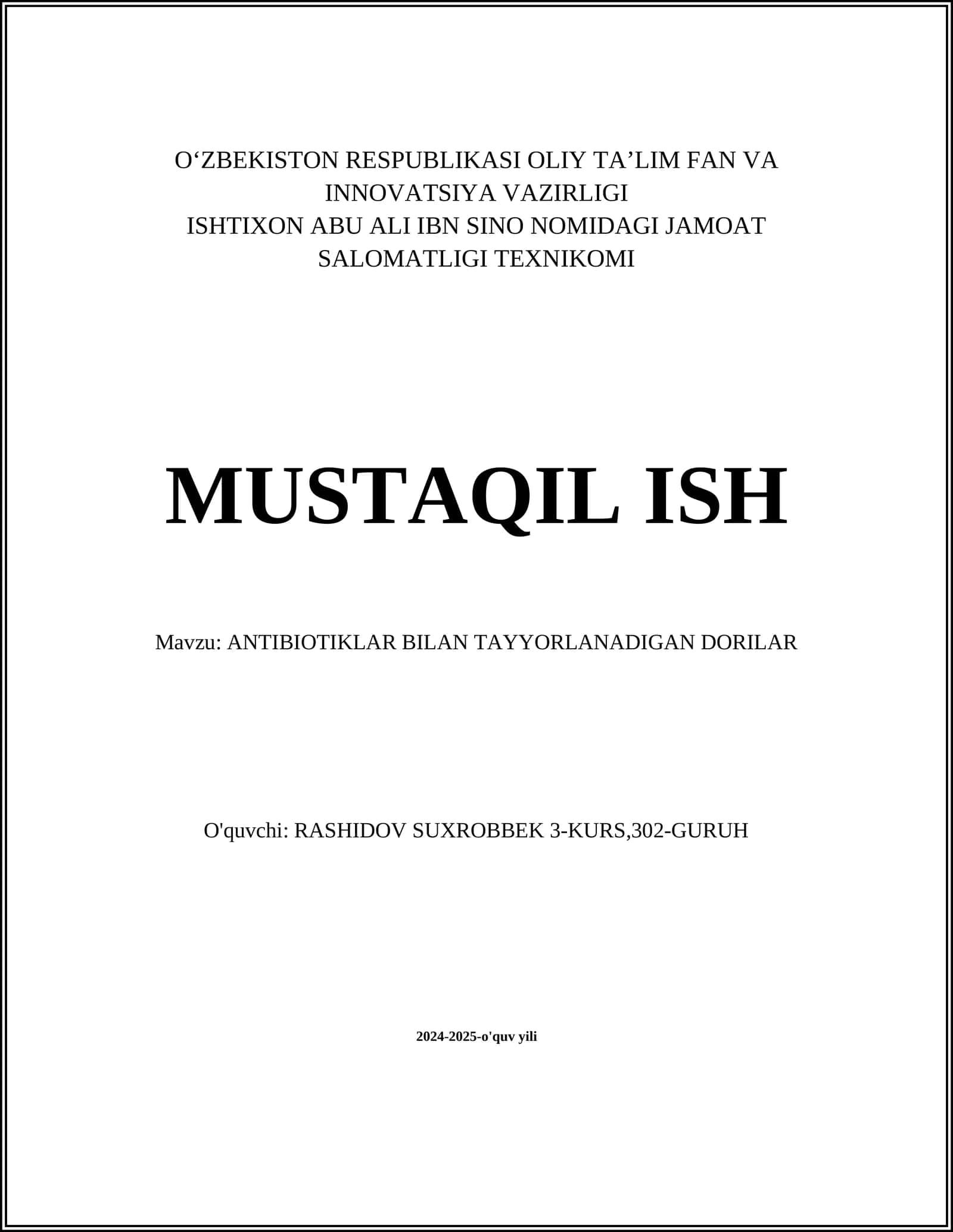 ANTIBIOTIKLAR BILAN TAYYORLANADIGAN DORILAR