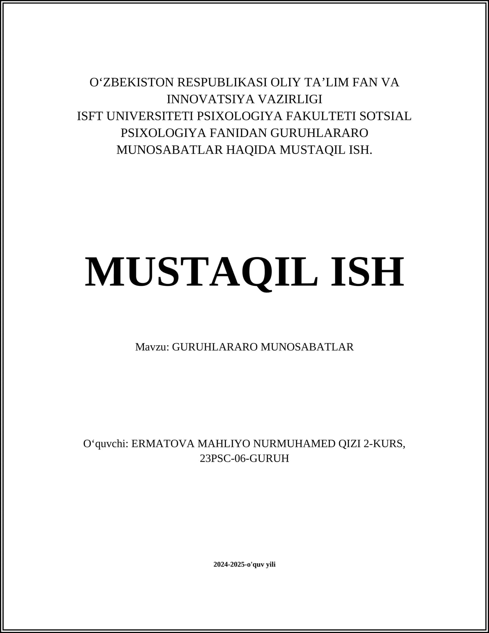 GURUHLARARO MUNOSABATLAR