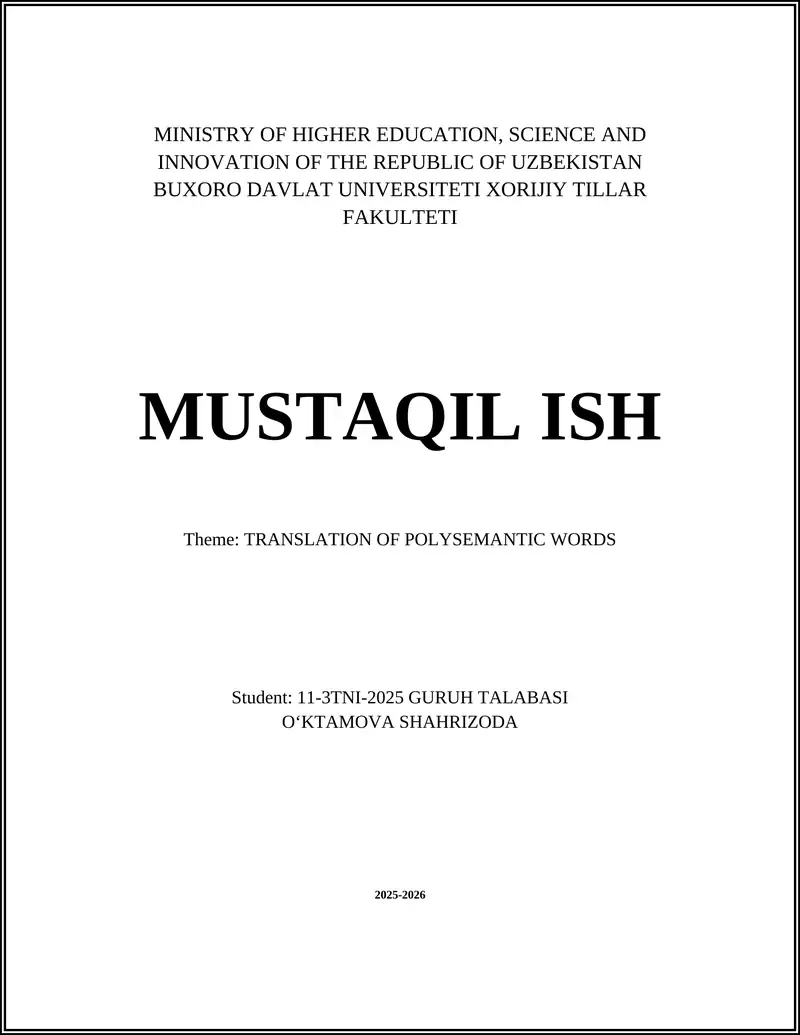TRANSLATION OF POLYSEMANTIC WORDS
