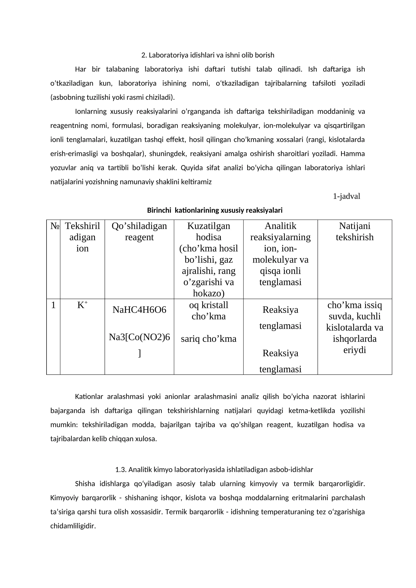 Laboratoriya idishlari va ishni olib borish