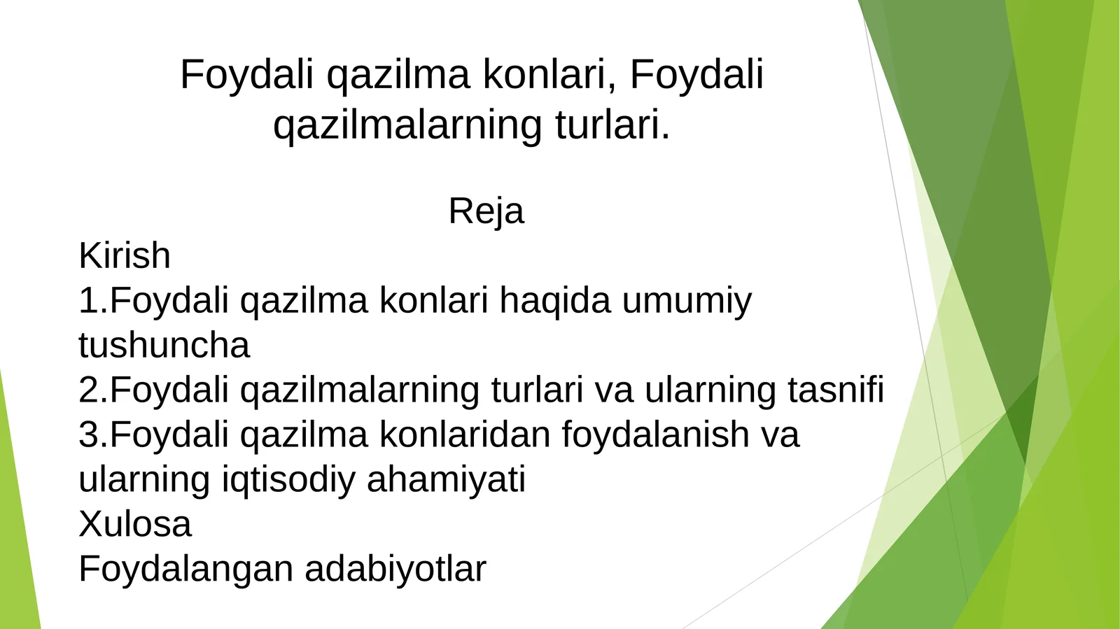 Foydali qazilma konlari, Foydali qazilmalarning turlari.