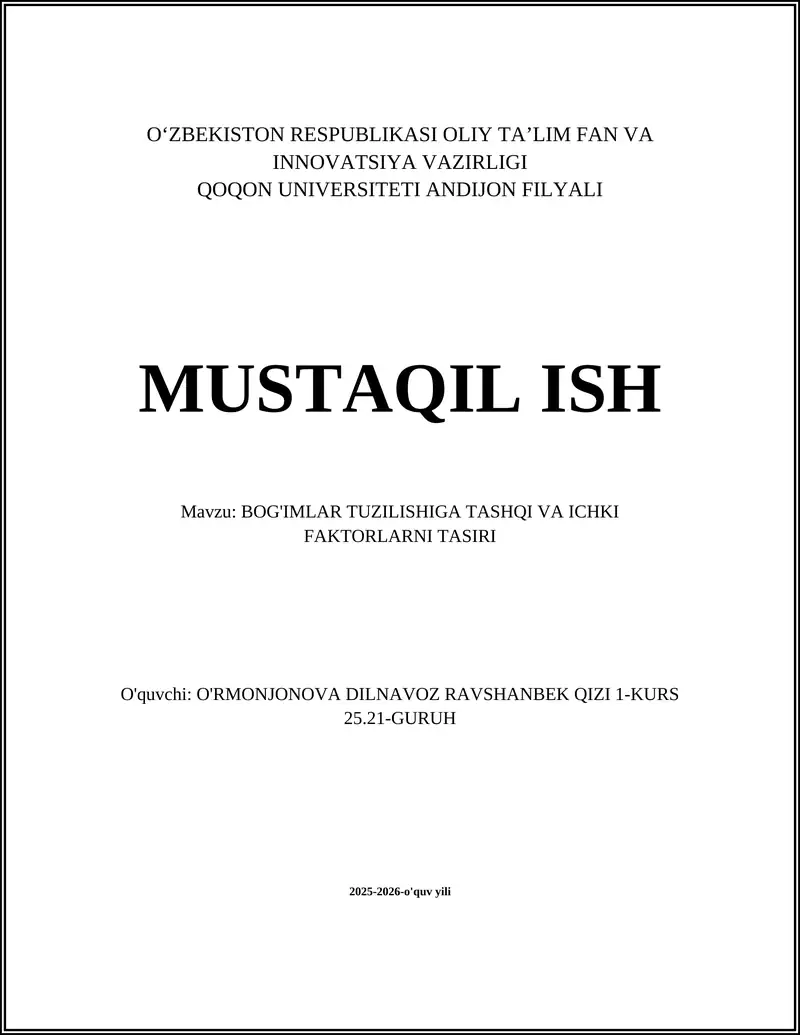 BOG'IMLAR TUZILISHIGA TASHQI VA ICHKI FAKTORLARNI TASIRI