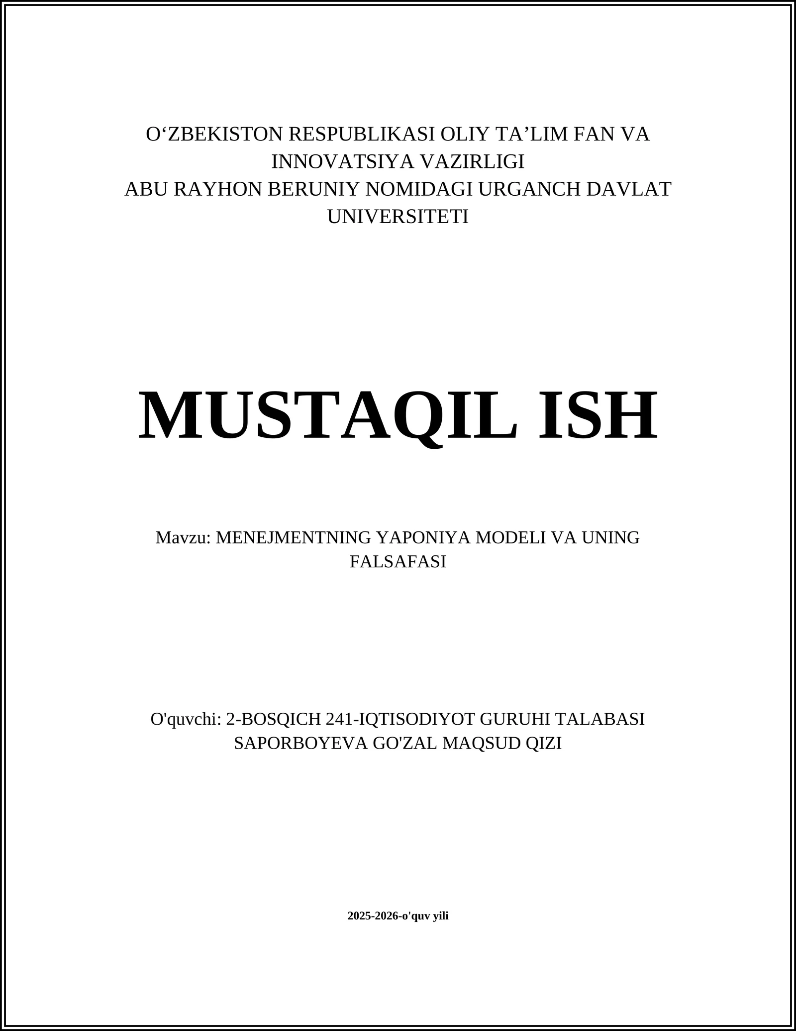 MENEJMENTNING YAPONIYA MODELI VA UNING FALSAFASI