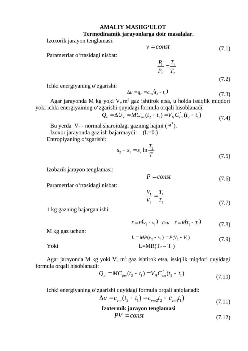 Termodinamik jarayonlarga doir masalalar