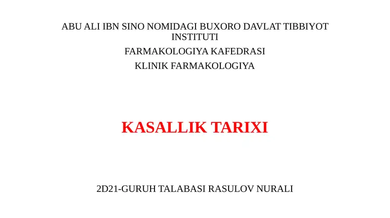 Farmakologiya-kasallik tarixi