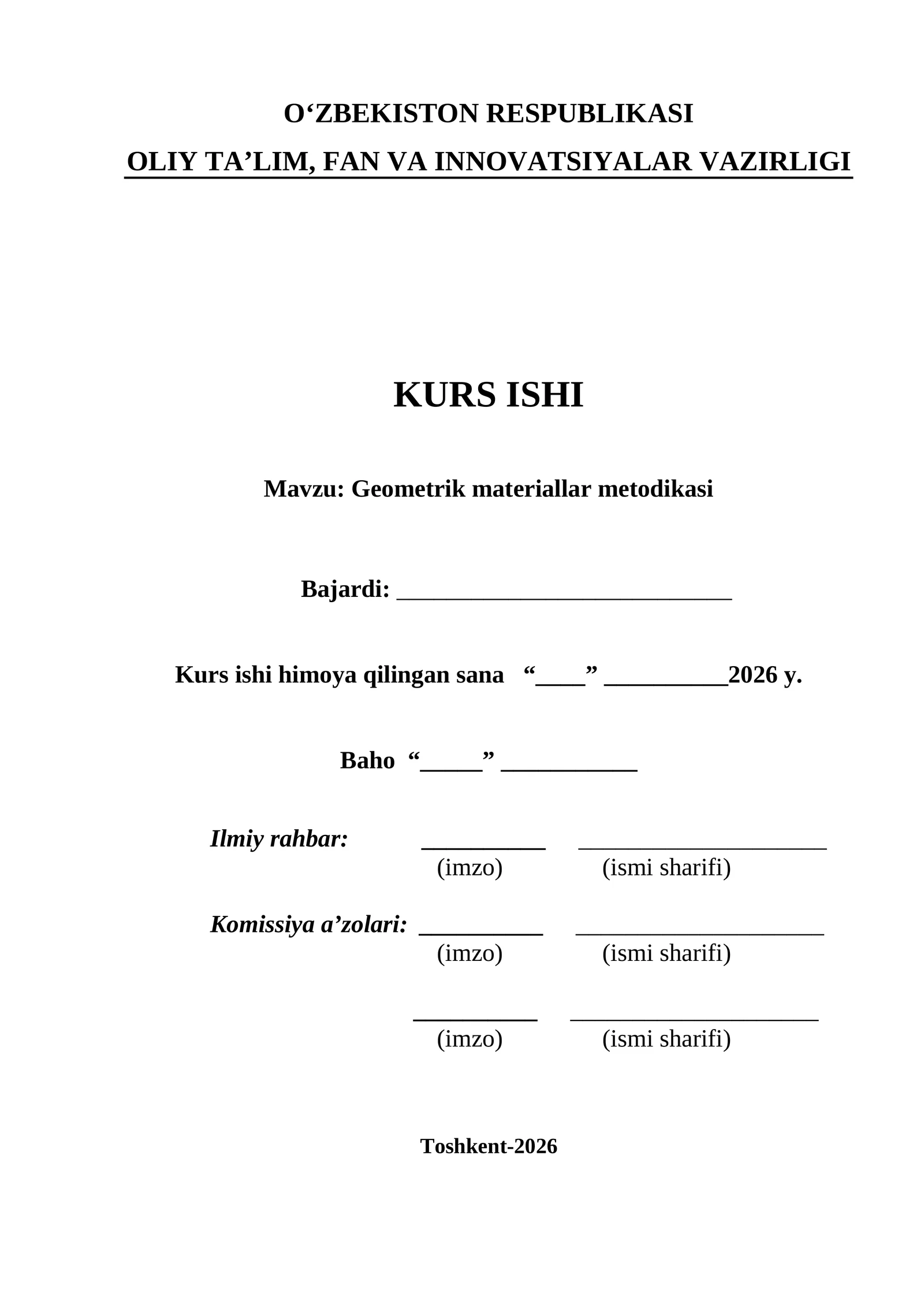 Geometrik materiallar metodikasi KURS ISHI