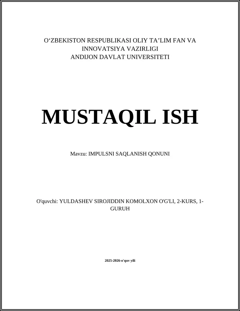 Impulsni saqlanish qonuni
