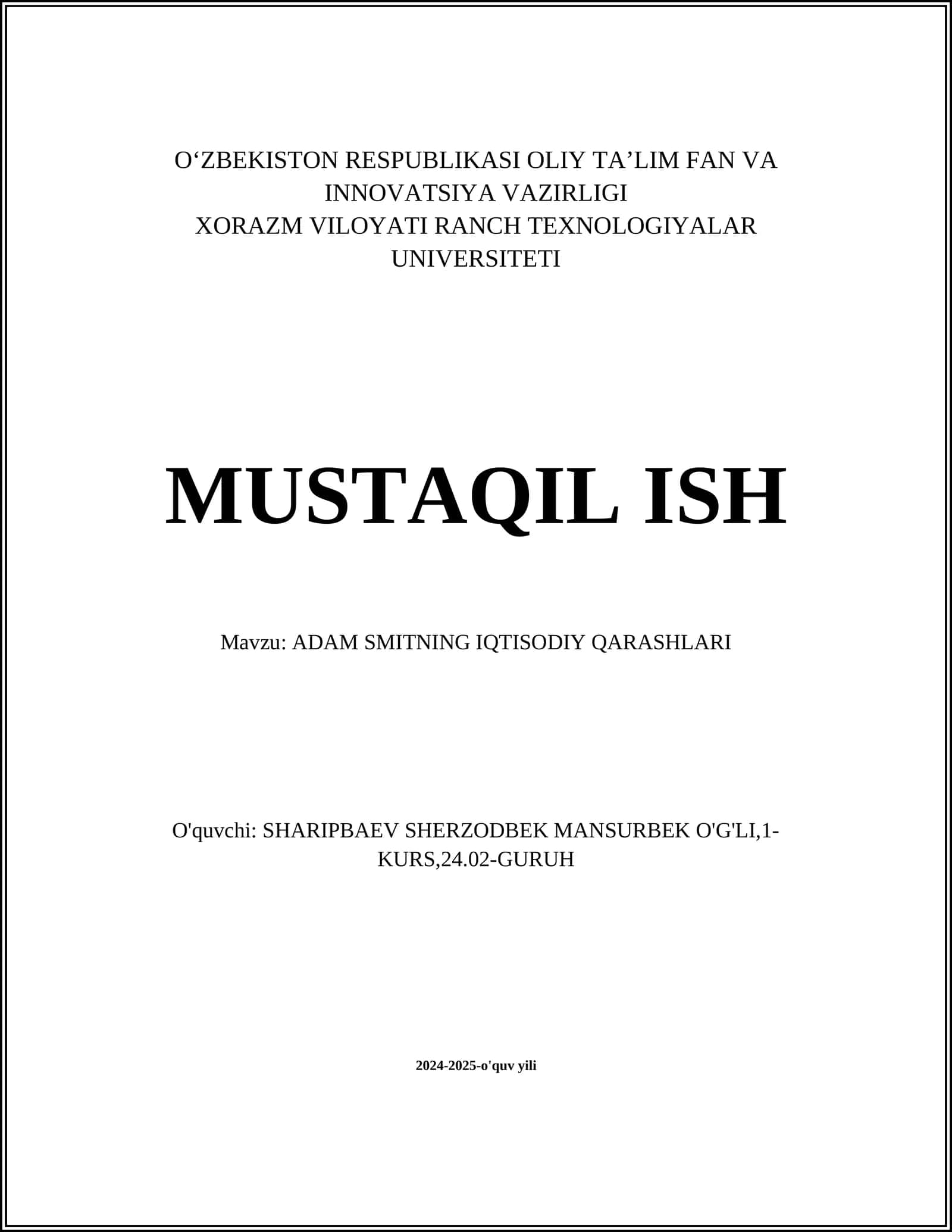 Adam Smitning Iqtisodiy Qarashlari