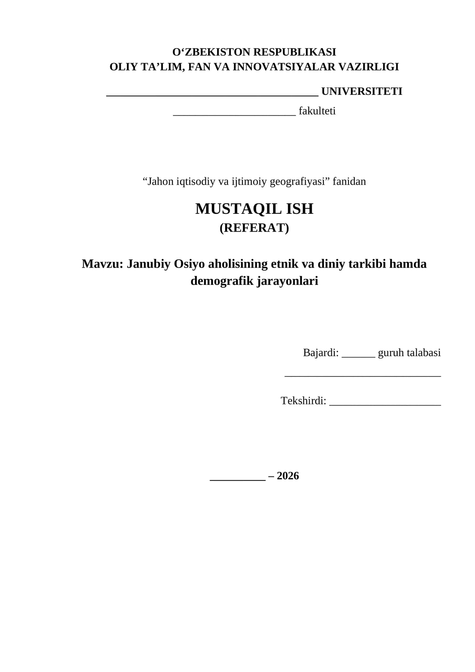 Janubiy Osiyo aholisining etnik va diniy tarkibi hamda demografik jarayonlari