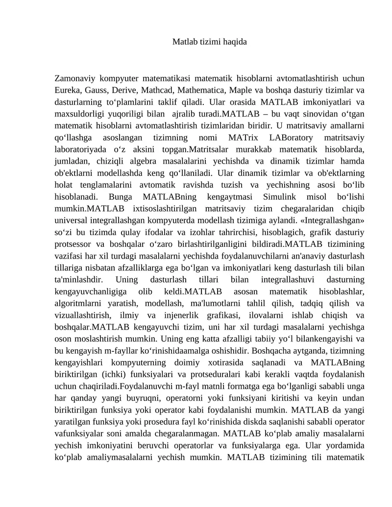 MATLAB tizimi