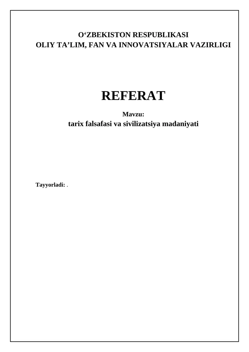 Tarix falsafasi va sivilizatsiya madaniyati
