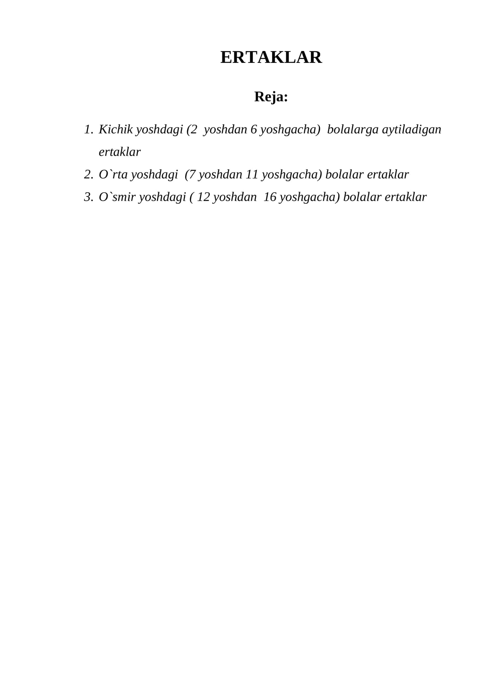 Yosh toifasiga qarab ertaklar