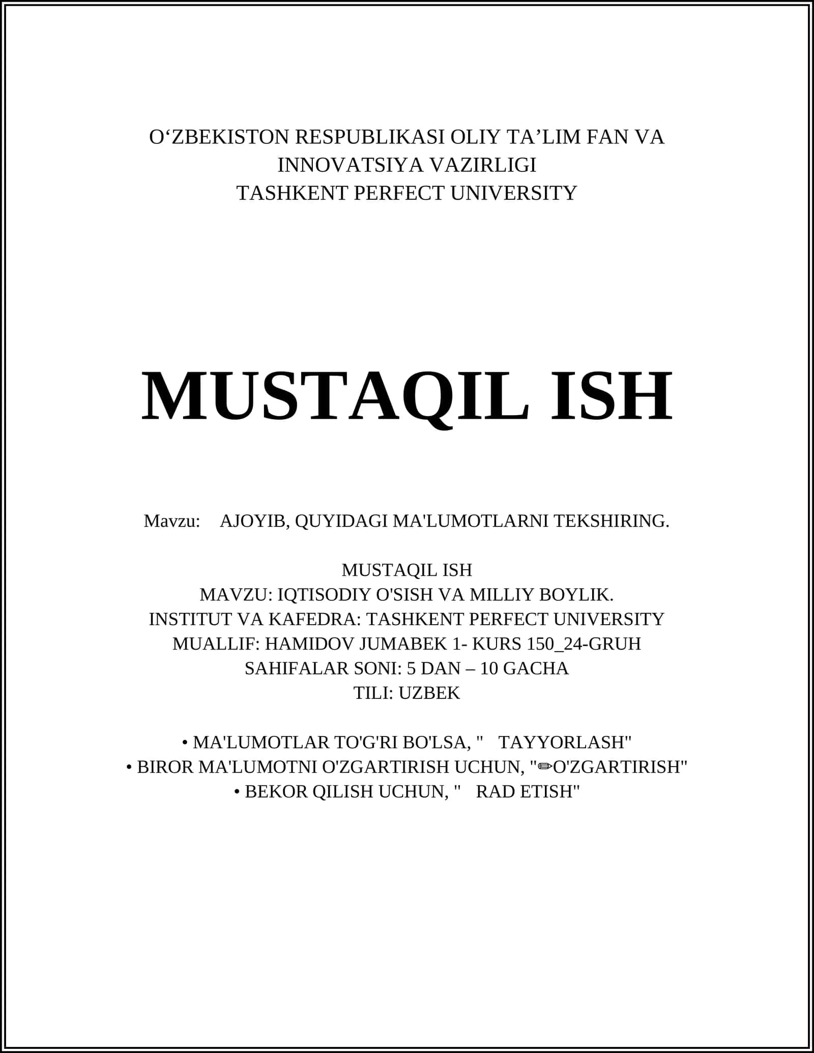 Ajoyib, Quyidagi Ma'lumotlarni Tekshiring
