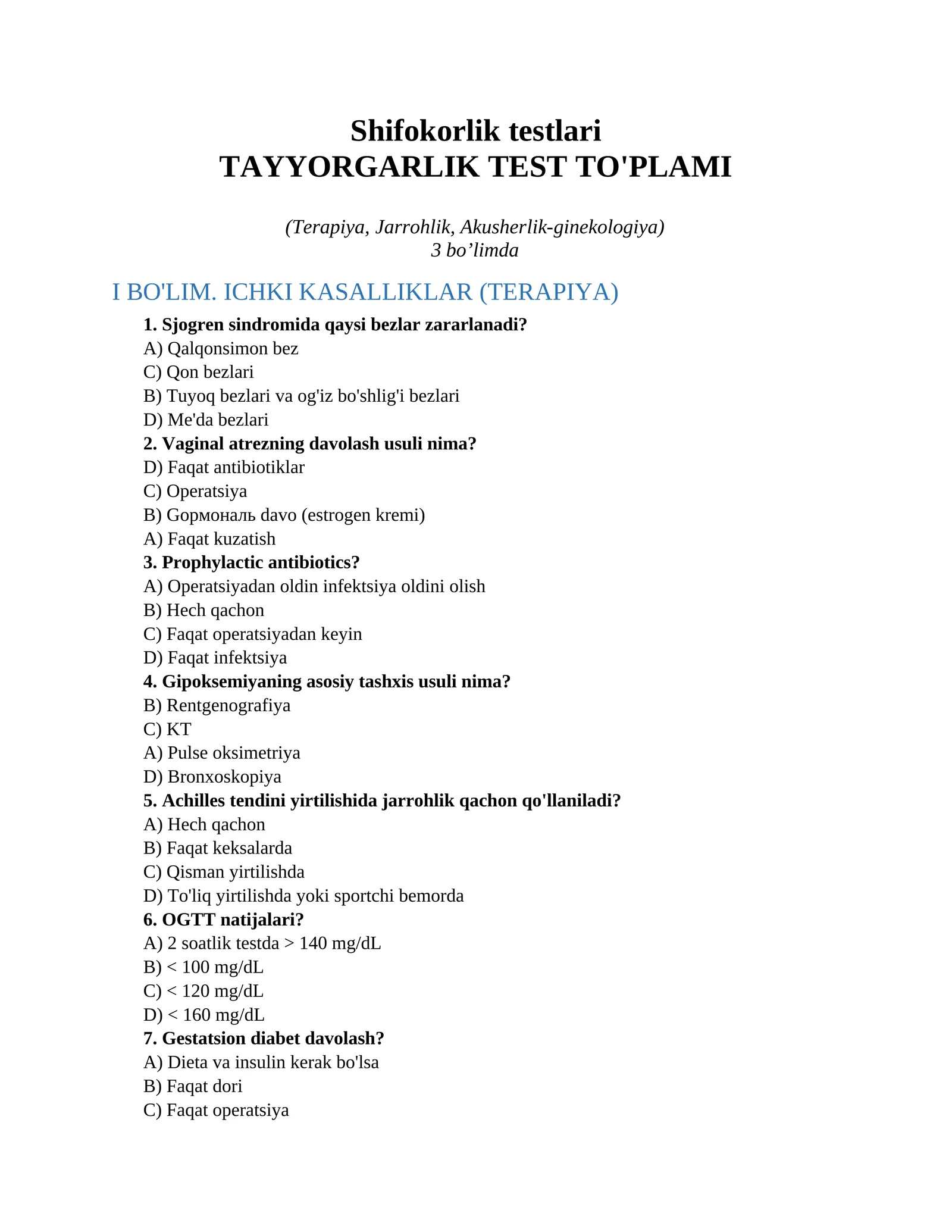 Shifokorlik testlari