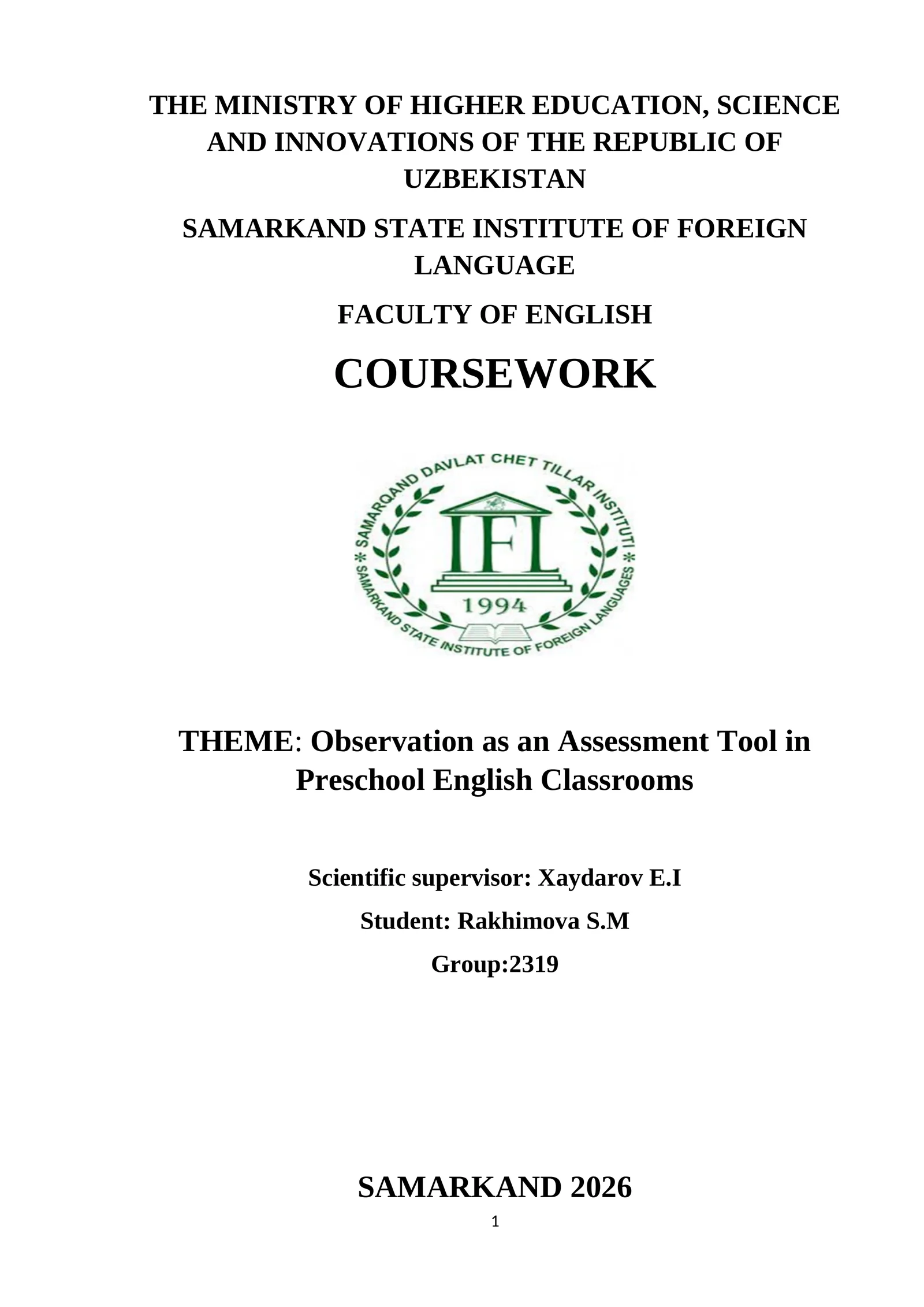 Observation as an Assessment Tool in Preschool English Classrooms