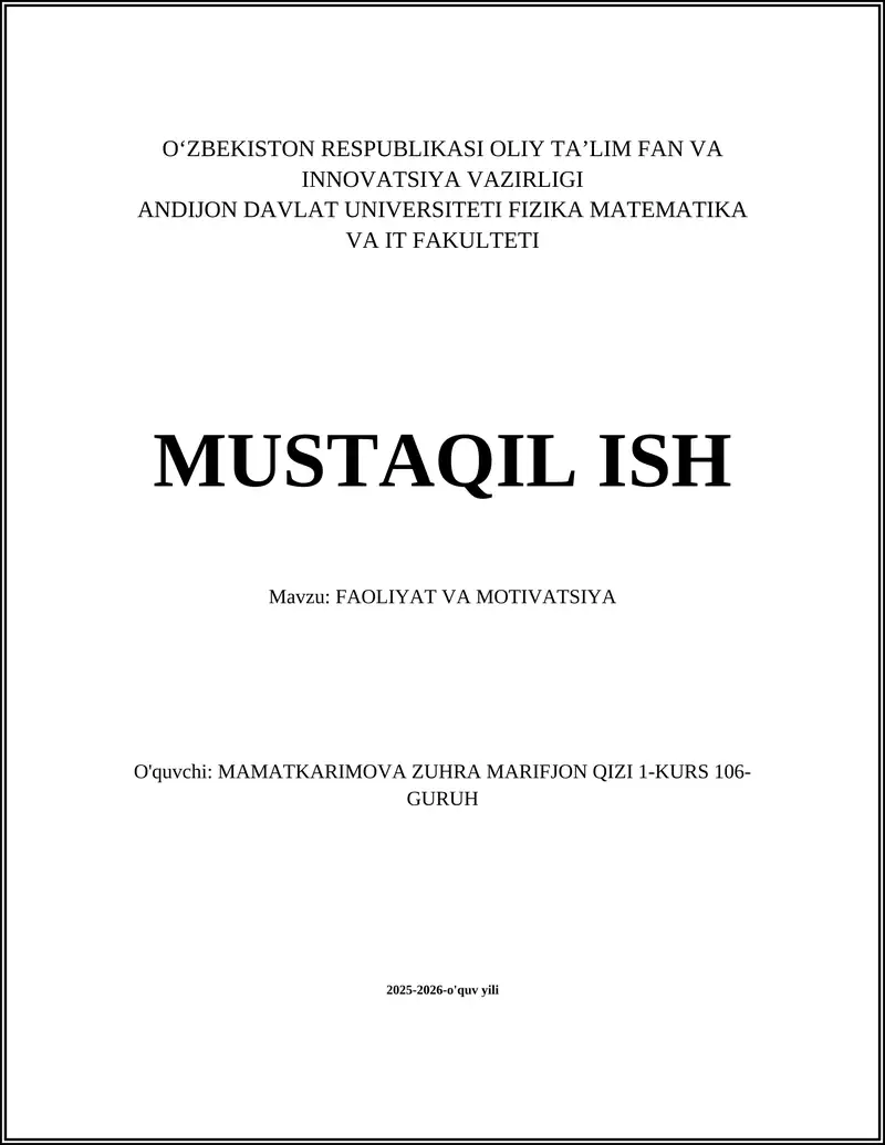 FAOLIYAT VA MOTIVATSIYA