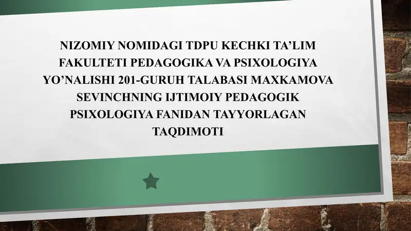 Ijtimoiy pedagogika va pedagogik sosiologiya fanining madaniy-tarixiy, ijtimoiy-huquqiy shart-sharoitlari