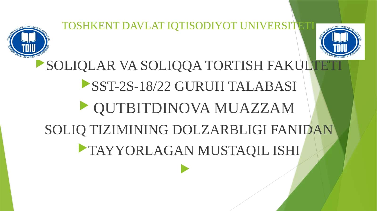 SOLIQLAR VA SOLIQ TIZIMI