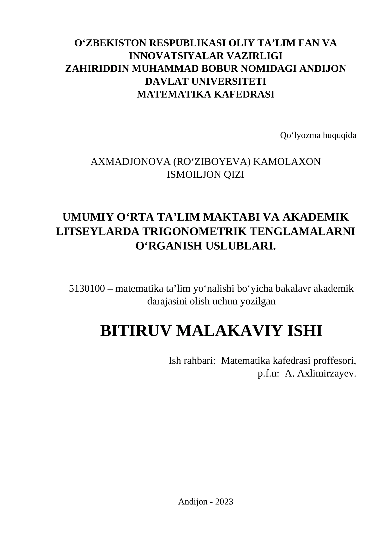 TRIGONOMETRIK TENGLAMALARNI O‘RGANISH USLUBLARI