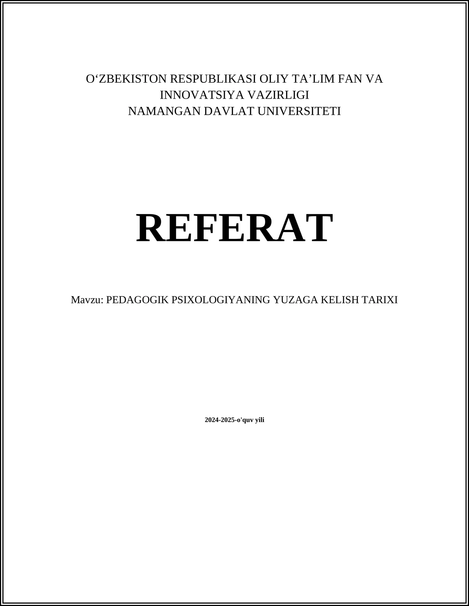 PEDAGOGIK PSIXOLOGIYANING YUZAGA KELISH TARIXI
