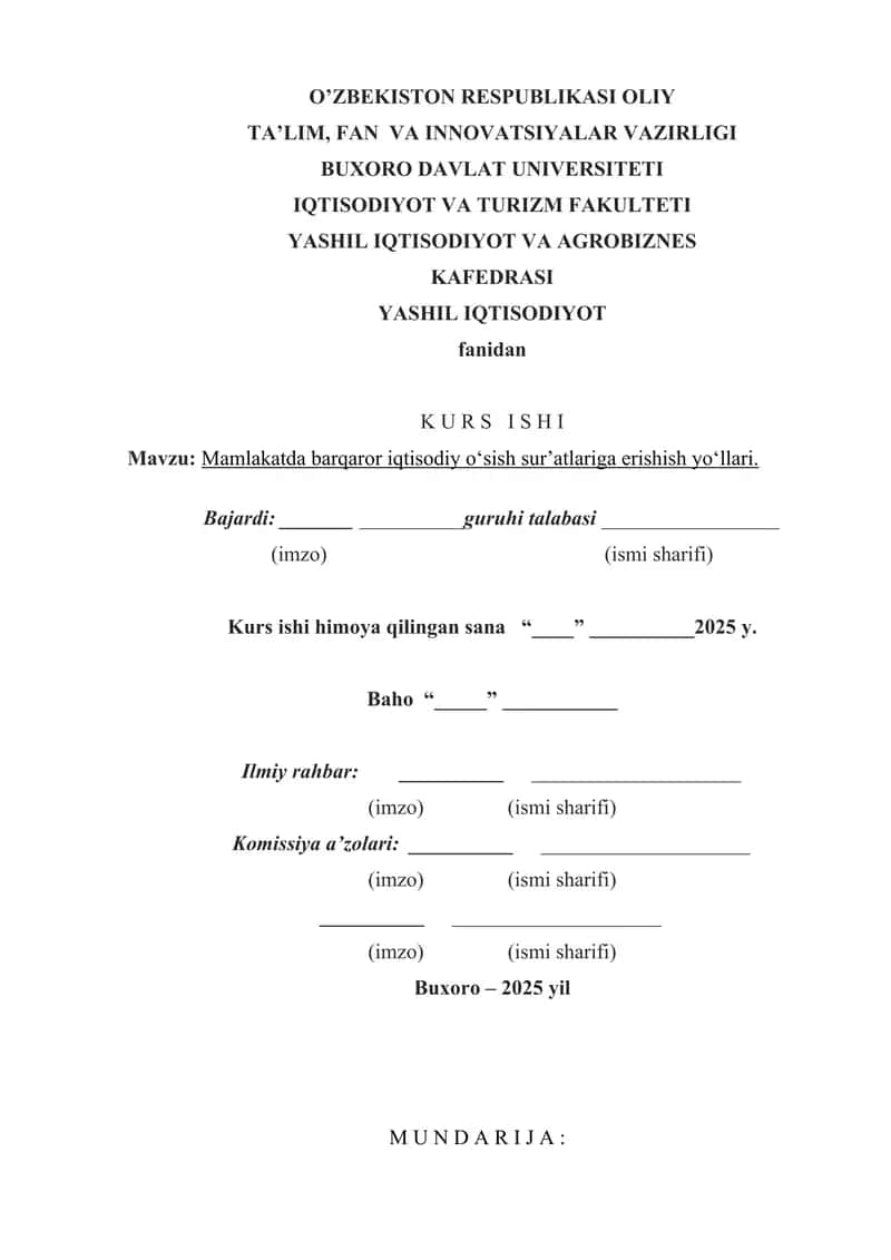 Mamlakatda barqaror iqtisodiy o‘sishga  erishish yo‘llari