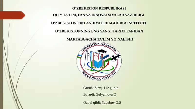O’ZBEKISTONNING ENG YANGI TARIXI FANIDAN