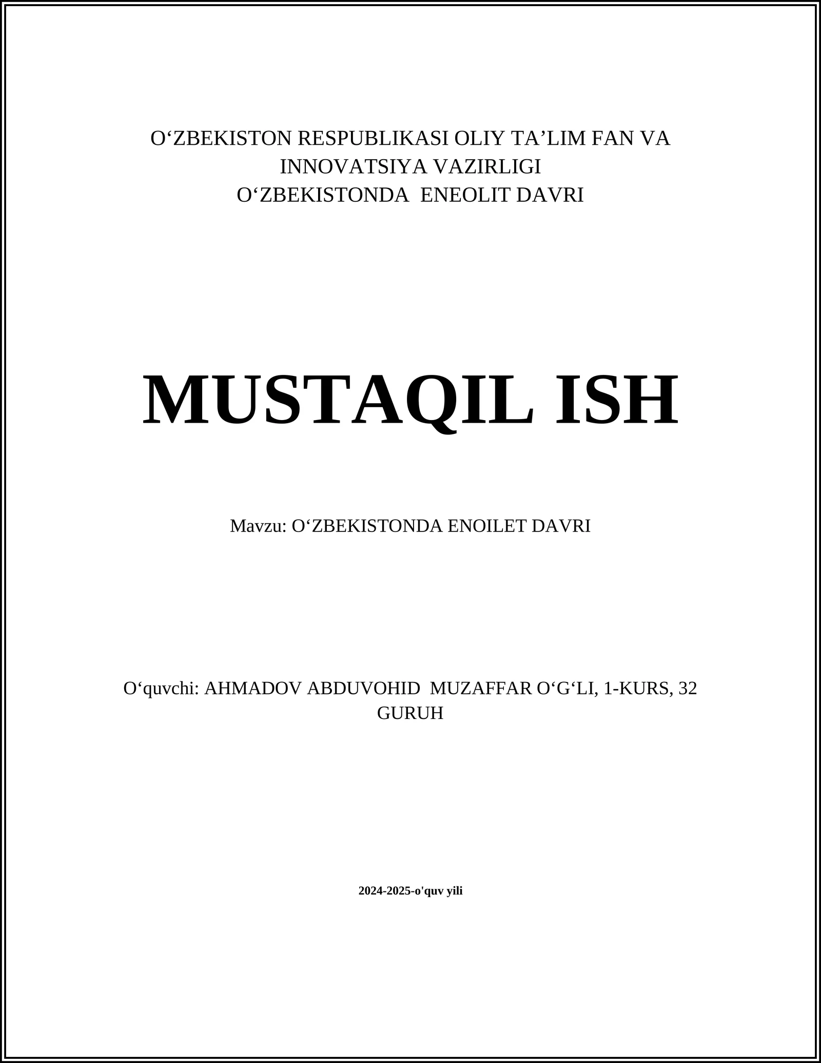 O‘ZBEKISTONDA ENEOLIT DAVRI