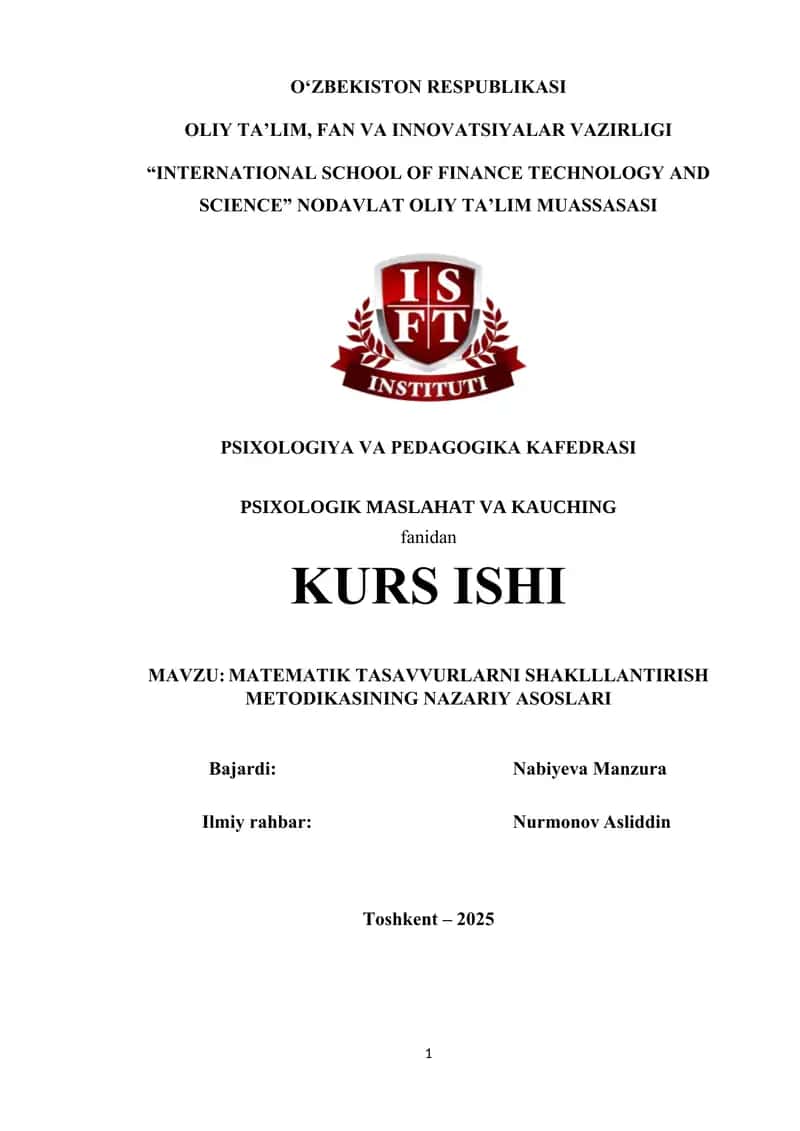 MATEMATIK TASAVVURLARNI SHAKLLLANTIRISH METODIKASINING NAZARIY ASOSLARI