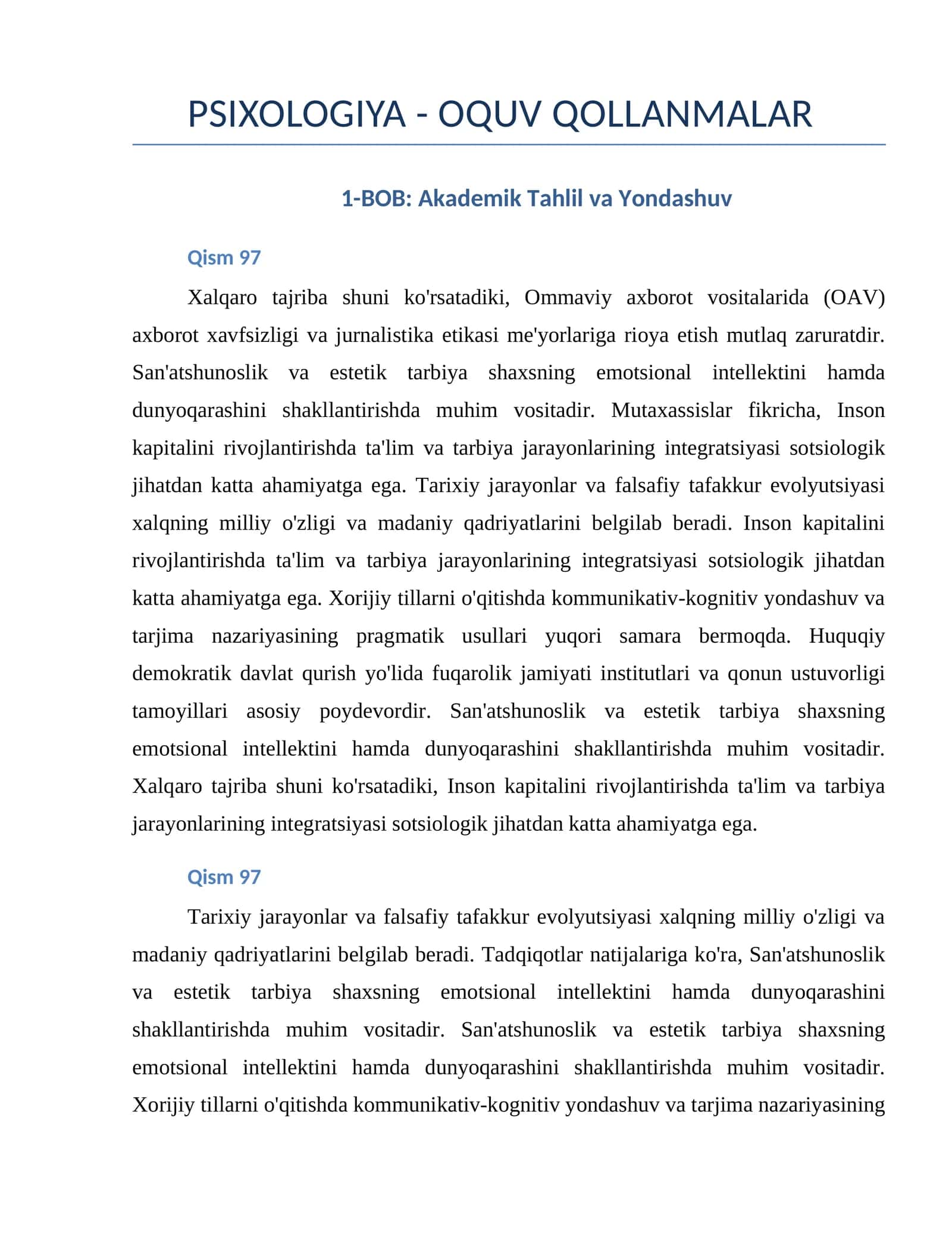 PSIXOLOGIYA - OQUV QOLLANMALAR