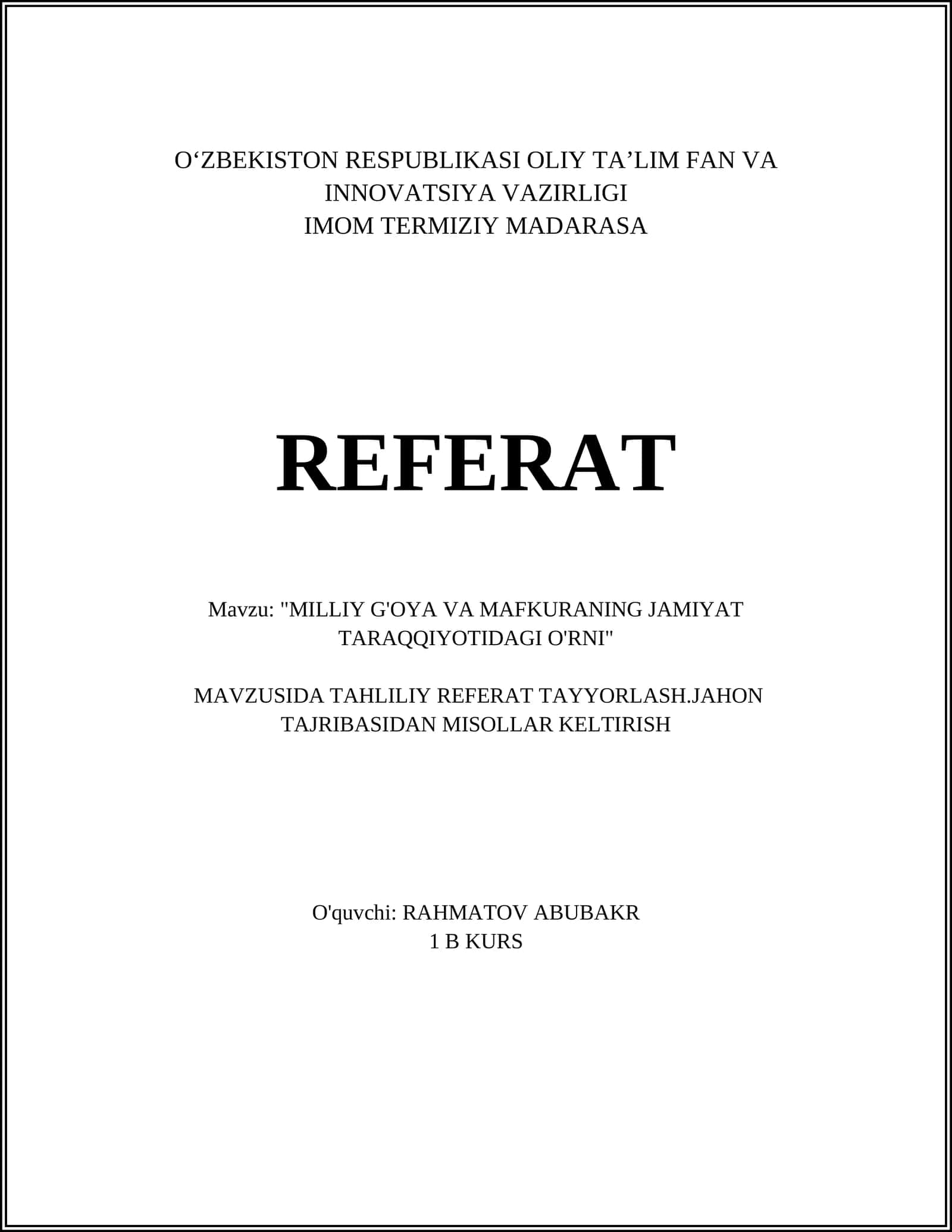IMOM TERMIZIY MADARASA REFERAT