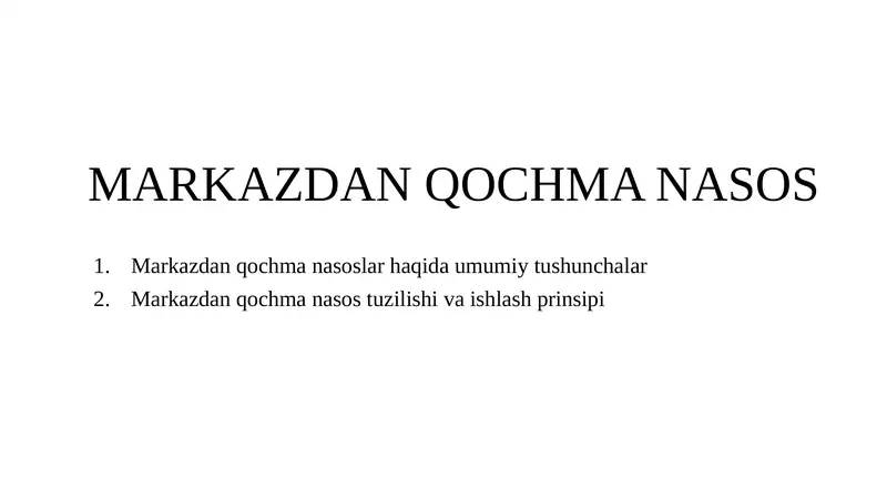 MARKAZDAN QOCHMA NASOS
