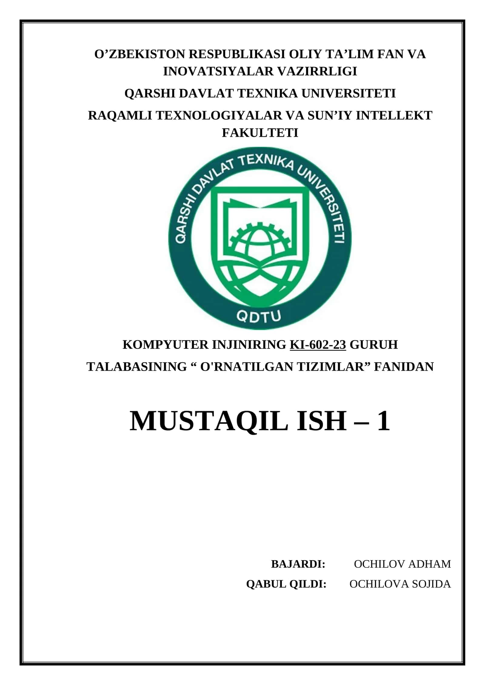 O‘rnatilgan tizimlarda qo‘llaniladigan zamonaviy protsessorlari va ularning xususiyatlari.