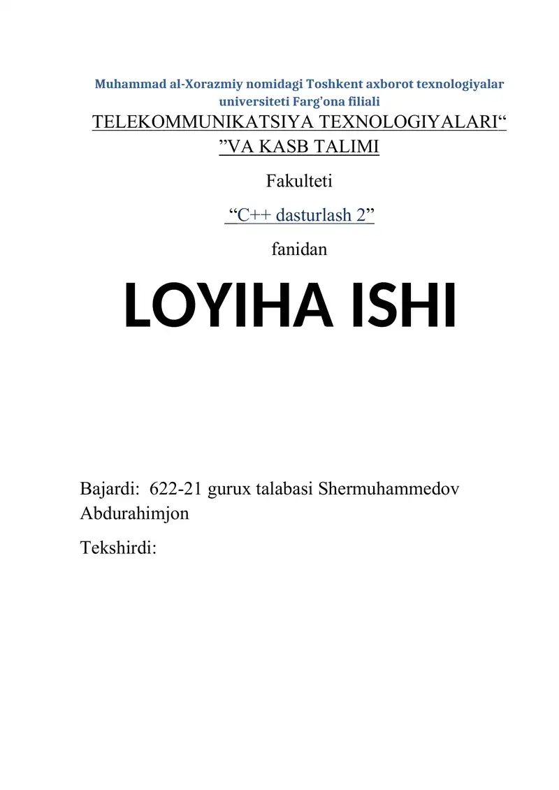 C++ darslar loyihasi