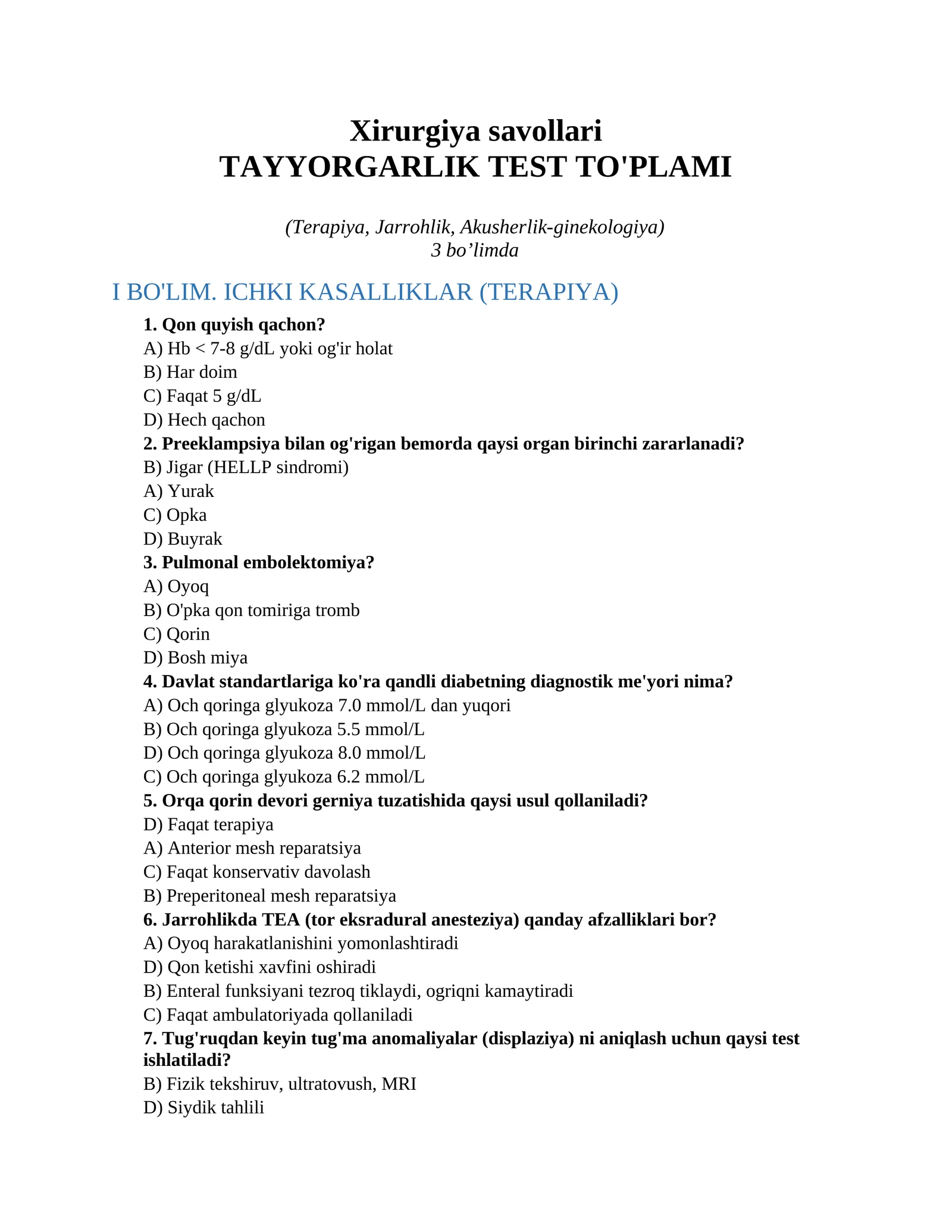 Xirurgiya savollari