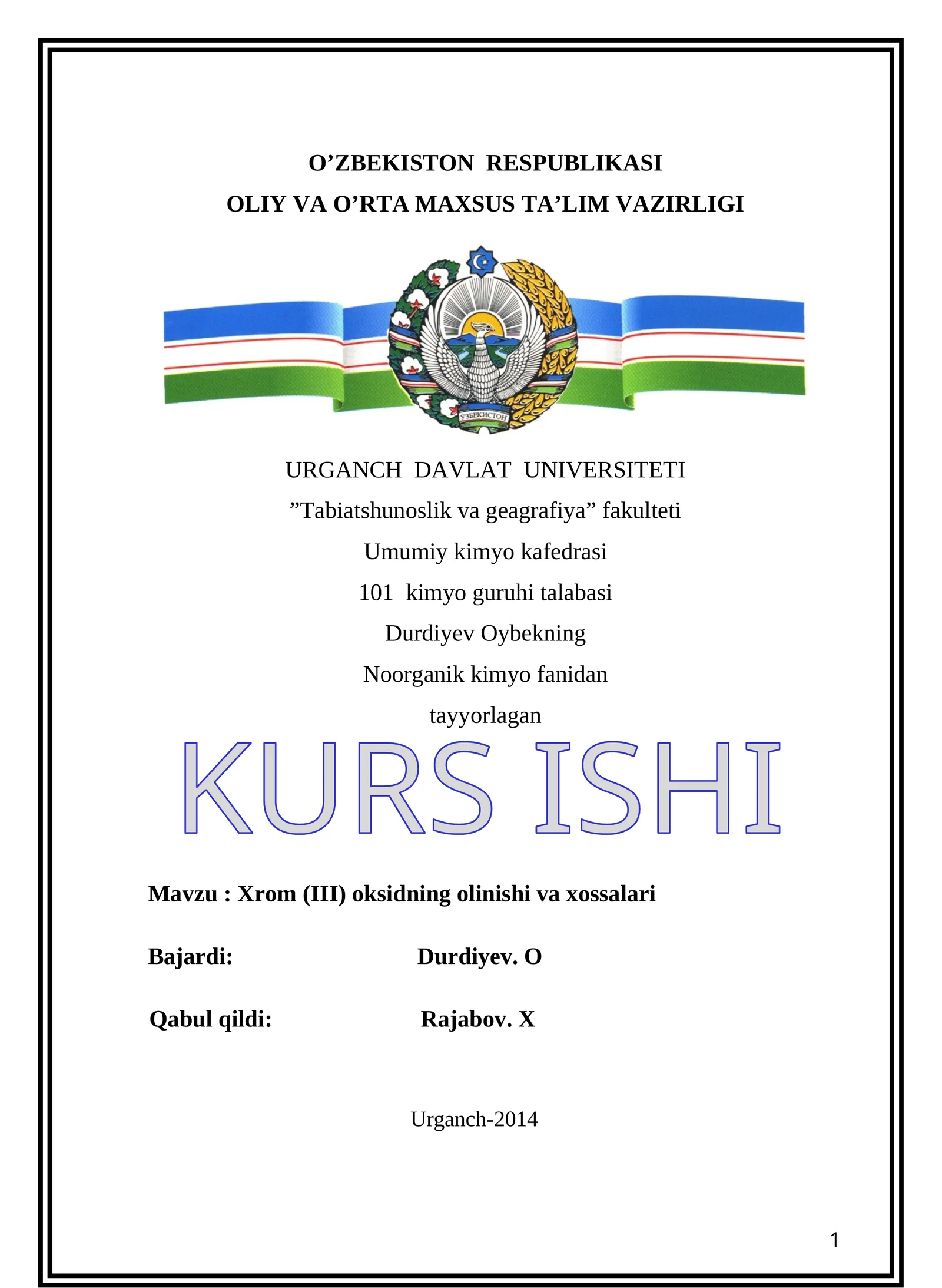 Xrom (III) oksidning olinishi va xossalari