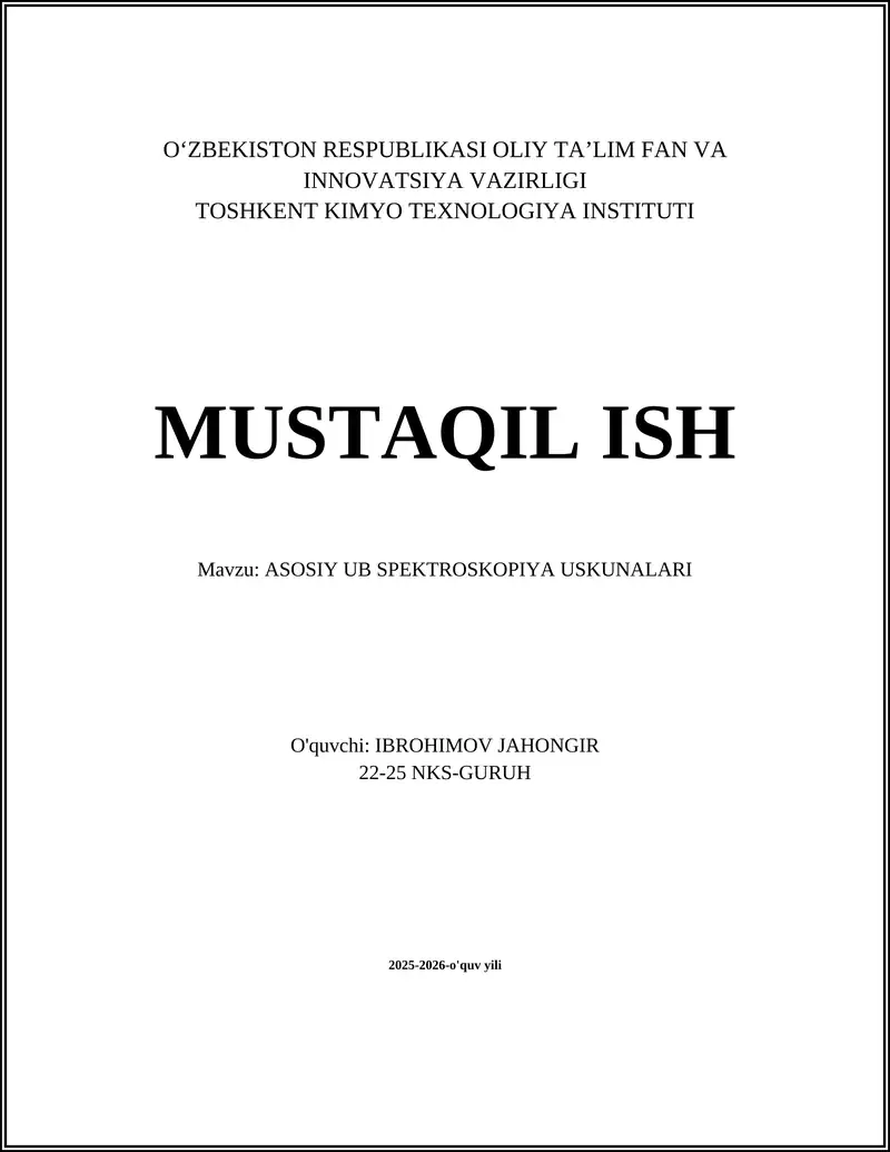 ASOSIY UB SPEKTROSKOPIYA USKUNALARI