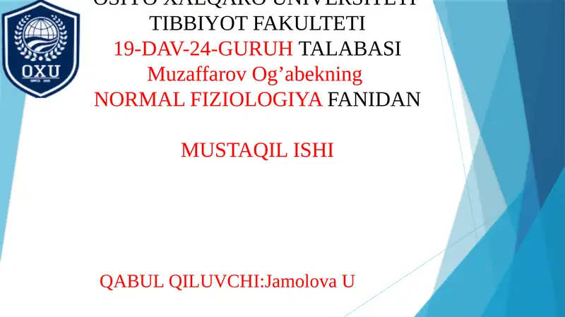 NORMAL FIZIOLOGIYA FANI