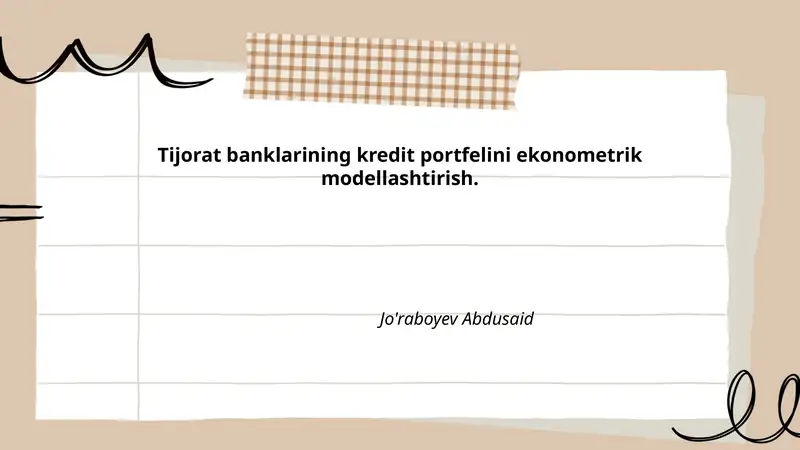 Tijorat banklarining kredit portfelini ekonometrik modellashtirish metodologiyasi